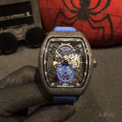 FM Factory Franck Muller Vanguard Tourbillon Carbon Fiber Case Skeleton Face Automatic Watch